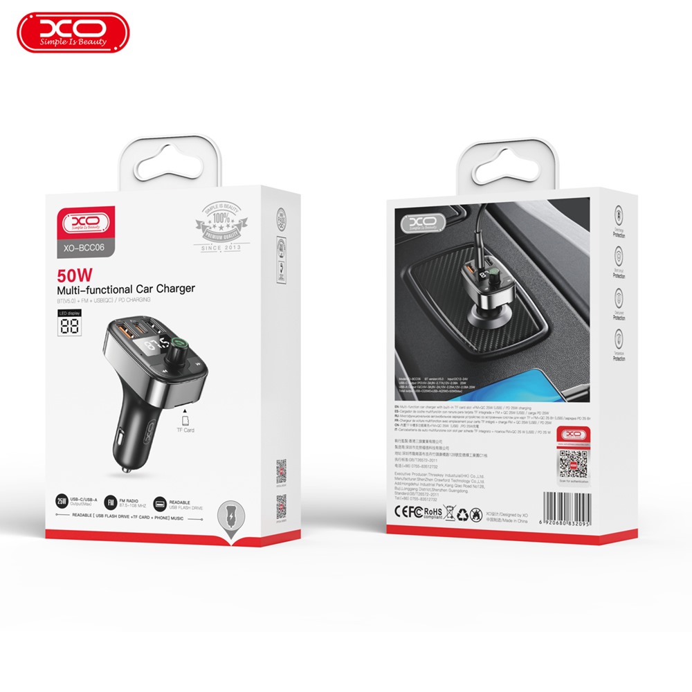 XO transmiter FM BCC06 Bluetooth MP3 adowarka samochodowa 50W czarna / 5
