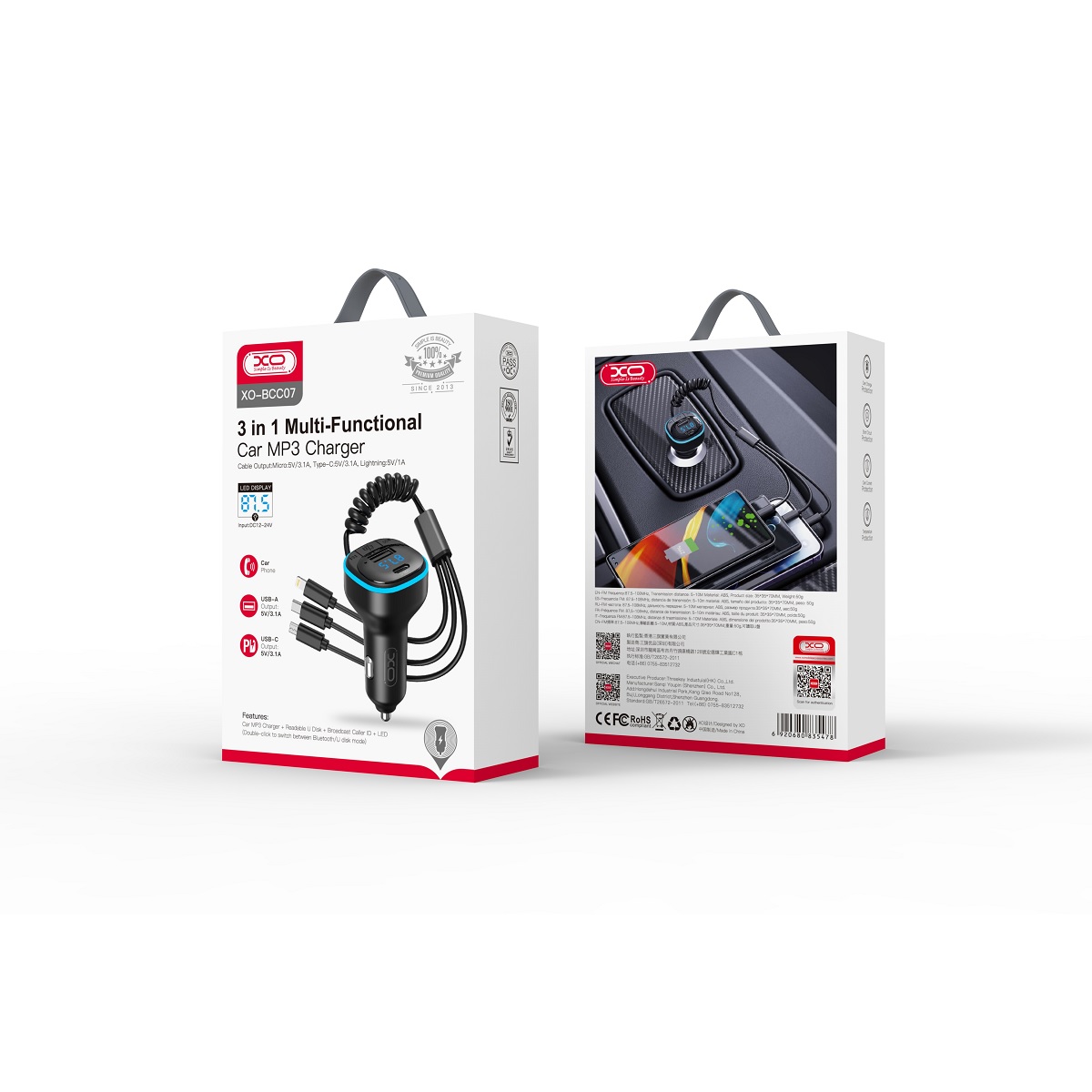 XO transmiter FM BCC07 Bluetooth MP3 adowarka samochodowa 3,1A czarna / 2