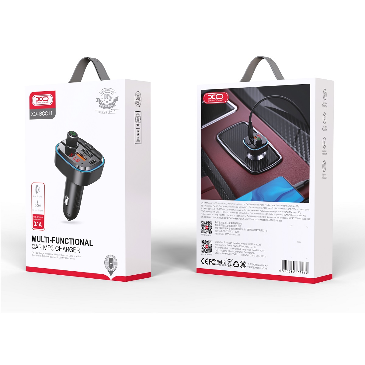 XO transmiter FM BCC11 Bluetooth MP3 �adowarka samochodowa 3,1A czarna / 4