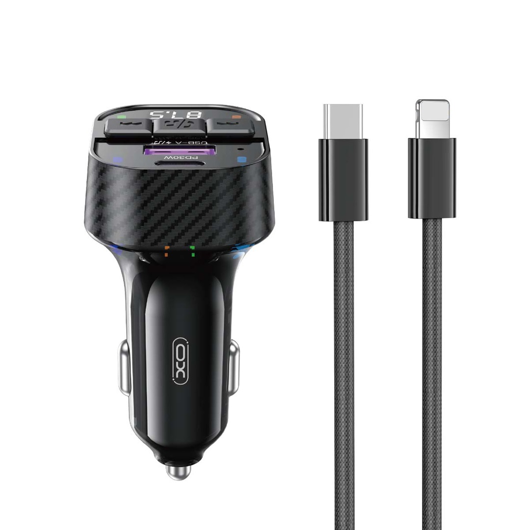 XO transmiter FM BCC17 Bluetooth MP3 �adowarka samochodowa 30W czarna + kabel USB-C - Lightning