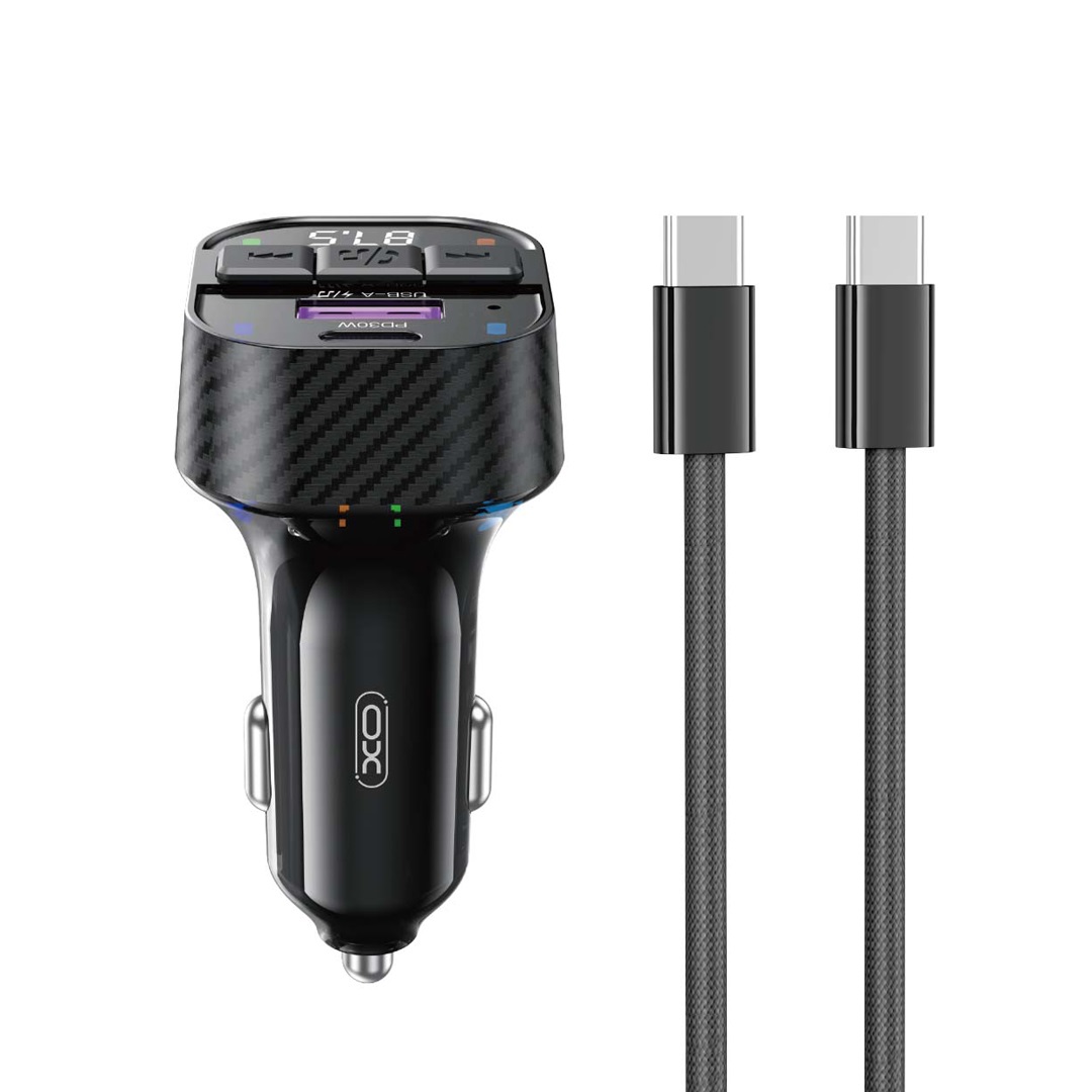 XO transmiter FM BCC17 Bluetooth MP3 �adowarka samochodowa 30W czarna + kabel USB-C - USB-C