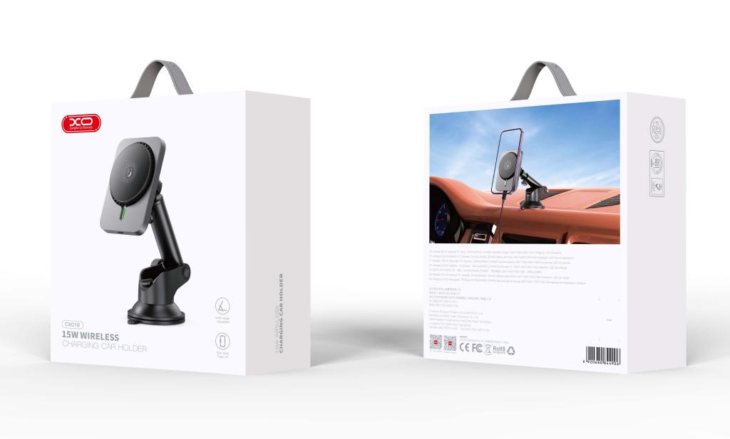 XO uchwyt samochodowy CX018 z �adowaniem indukcyjnym czarny 15W z przyssawk� / 2