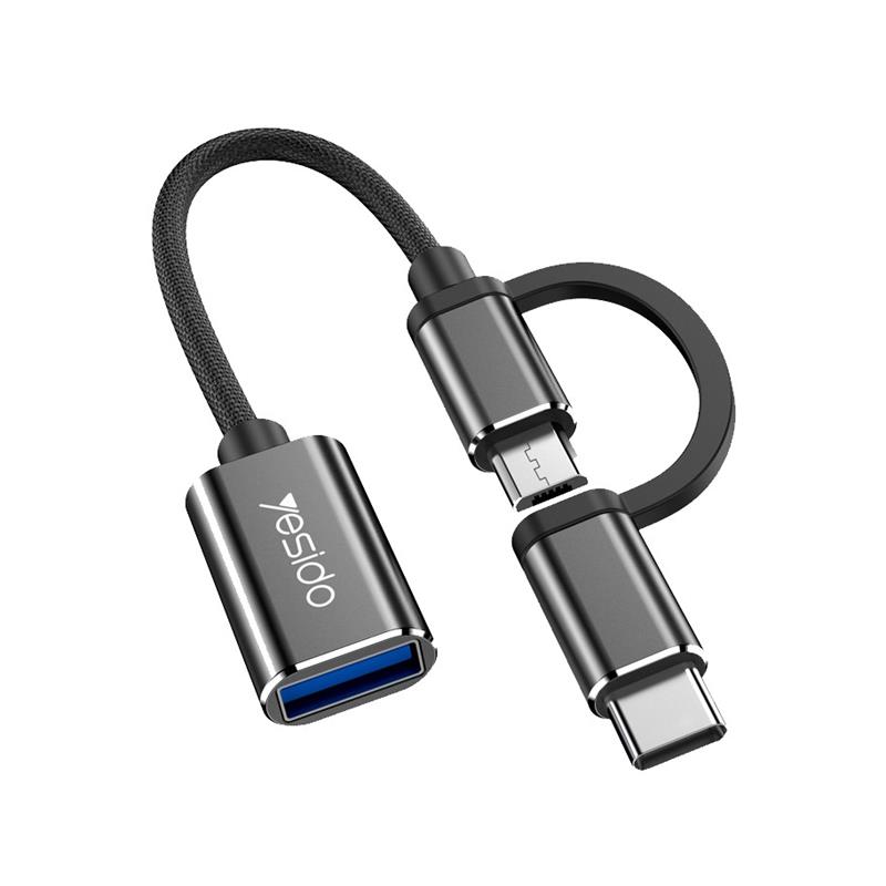 Yesido Adapter OTG GS02 2w1 Type-C/Micro Male - USB Female, 10cm, BLACK / CZARNY