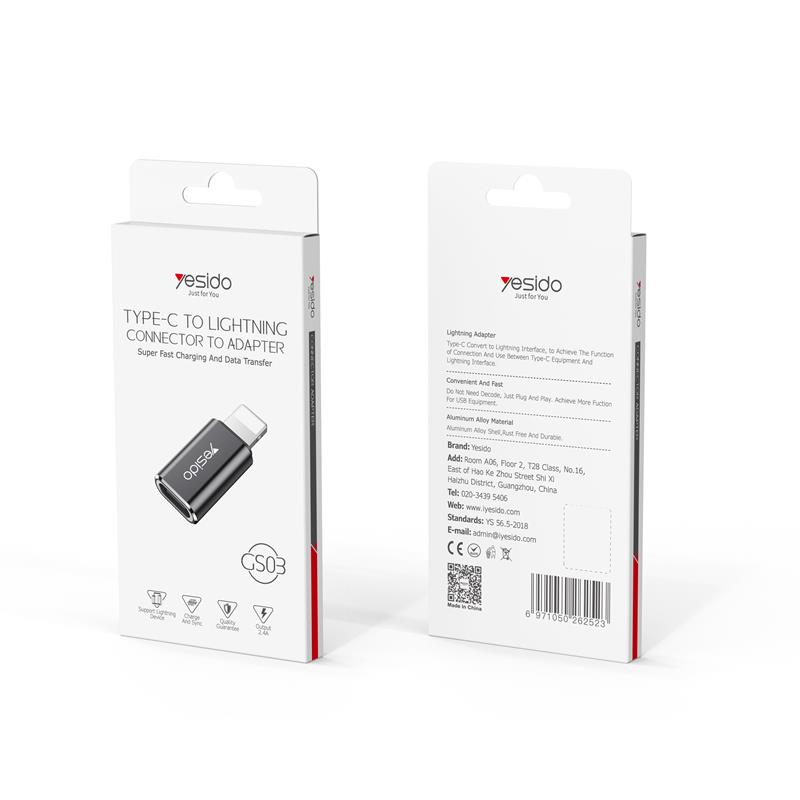 Yesido Adapter OTG GS03 Lightning Male - Type-C Female, BLACK / CZARNY / 2