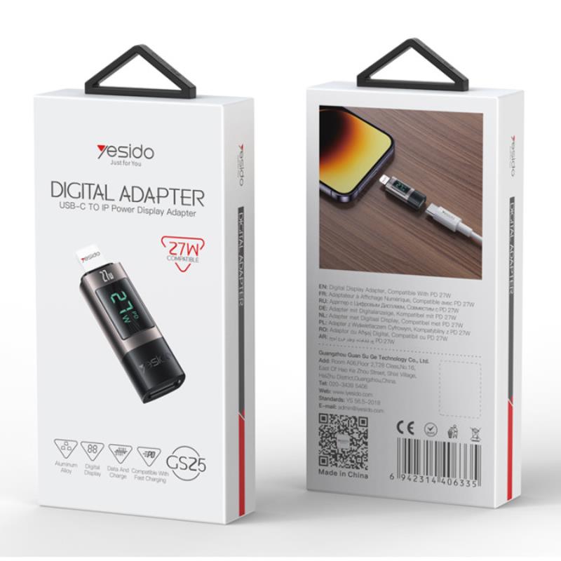Yesido Adapter OTG GS25 Lightning-Type-C LED, 27W (9V-3A), BLACK / CZARNY / 2