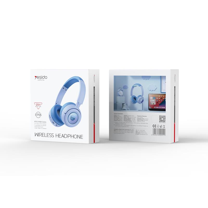 Yesido EP06 S�uchawki Nauszne BT5.3 400mAh, BLUE / NIEBIESKI / 2