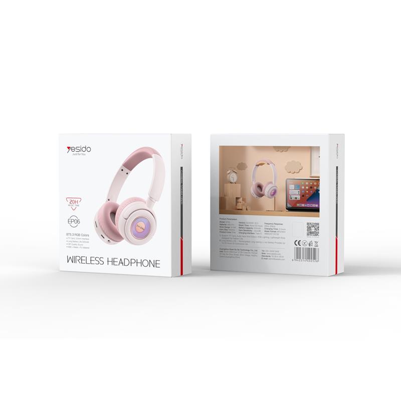 Yesido EP06 S�uchawki Nauszne BT5.3 400mAh, PINK / RӯOWY / 2
