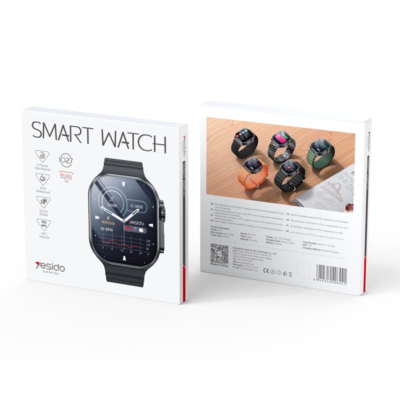 Yesido IO27 Smartwatch BT5.0 +NFC 200mAh IPX5 (w zestawie 5 pask�w) BLACK/CZARNY / 2