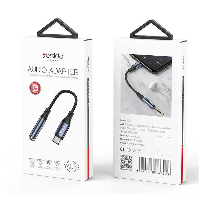 Yesido Kabel Audio YAU38 Type-C - 3.5mm Aux Female, 12cm, BLACK / CZARNY / 2