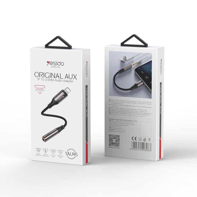 Yesido Kabel Audio YAU45 Lightning-3.5mm Aux Female, 30cm, BLACK / CZARNY / 2