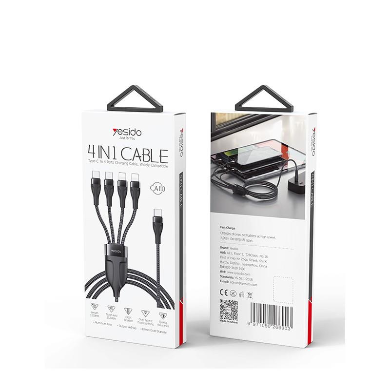 Yesido Kabel CA110 Type-C-4w1 (2xType-C + 2xLightning) 1.2m 4A, BLACK / CZARNY / 2
