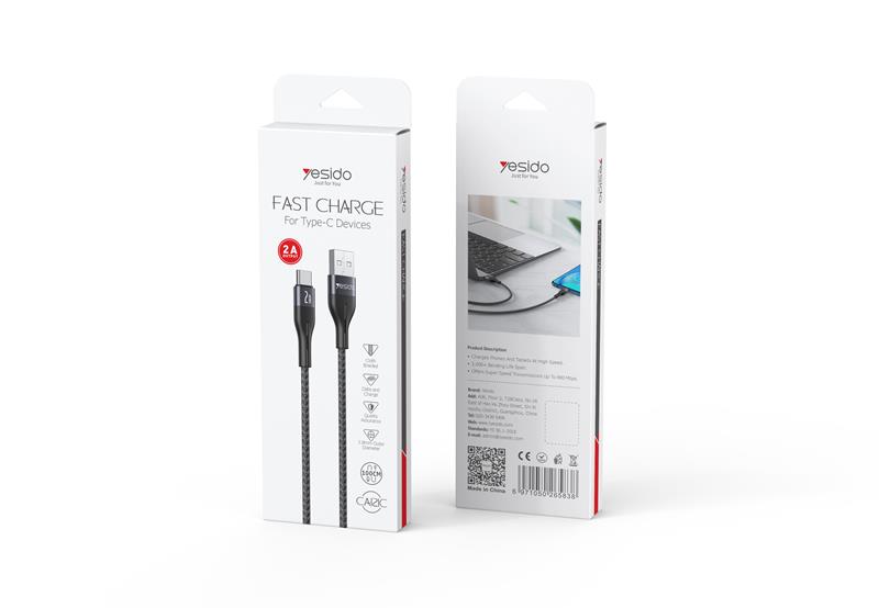 Yesido Kabel CA121 18W USB-Type-C 1m 2A, BLACK / CZARNY / 2