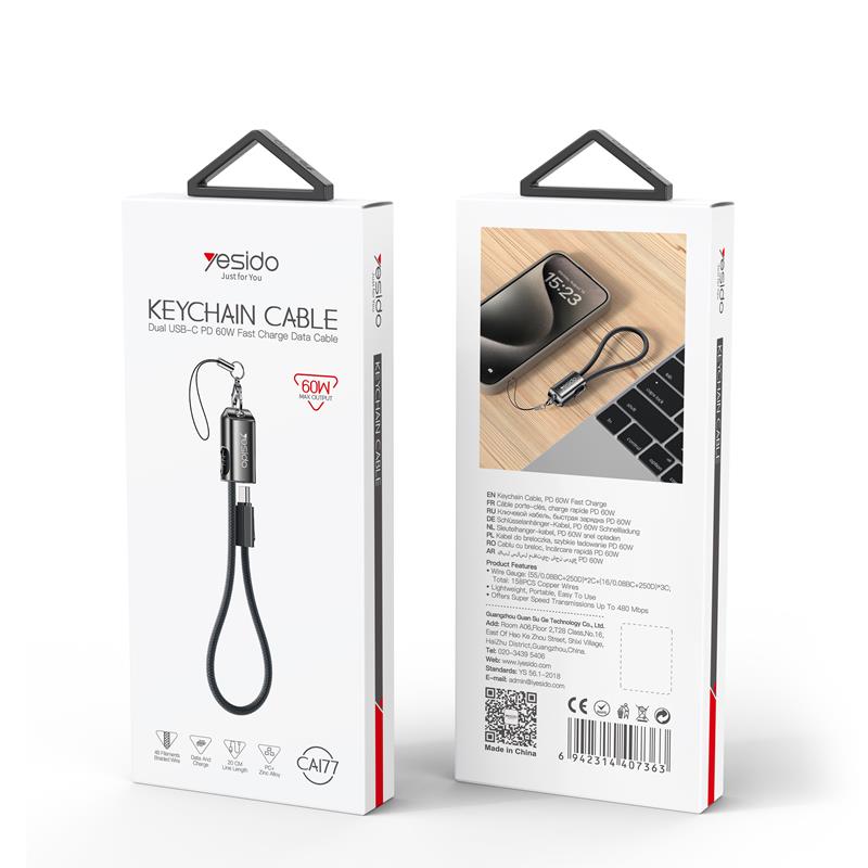 Yesido Kabel CA177 Fast Charge 60W Type-C - Type-C 20cm 3A, BLACK / CZARNY / 2