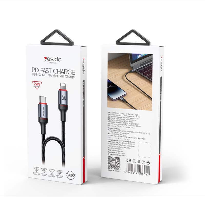 Yesido Kabel CA182 27W Type-C - Lightning 1.2m 3A, BLACK / CZARNY / 2