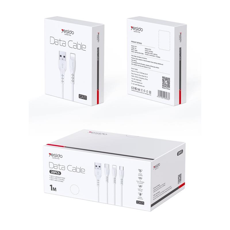 Yesido Kabel CA71 USB-Lightning 2A (20szt.) 1m, WHITE / BIA�Y / 2