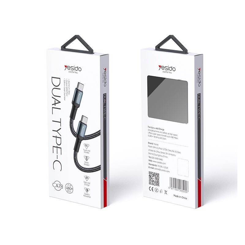 Yesido Kabel CA78 PD 60W Type-C/Type-C 1.2m 3A, BLACK / CZARNY / 2