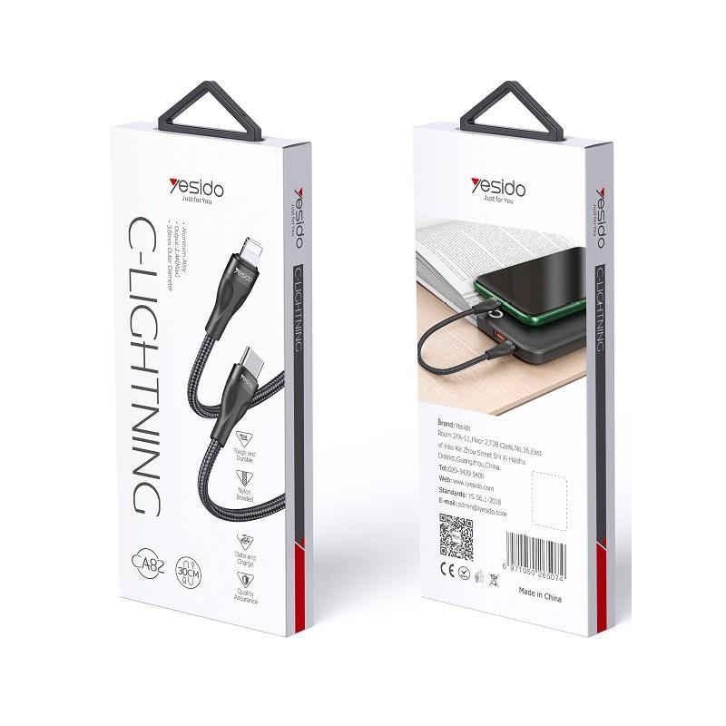 Yesido Kabel CA82 12W Type-C/Lightning 30cm 2.4A, BLACK / CZARNY / 2