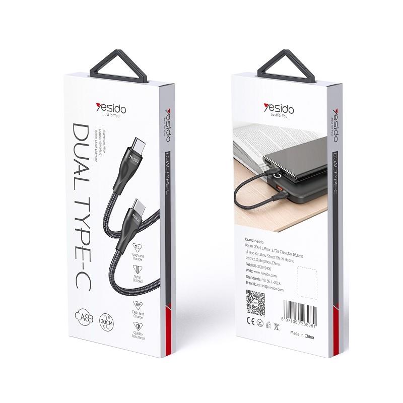 Yesido Kabel CA83 PD 45W Type-C/Type-C 30cm 3A, BLACK / CZARNY / 2