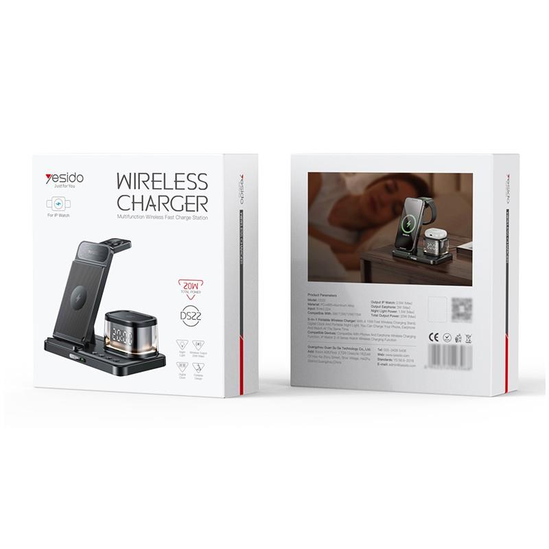 Yesido �adowarka indukcyjna DS22 20W LED+Zegar 5w1 (do Apple), BLACK / CZARNY / 2