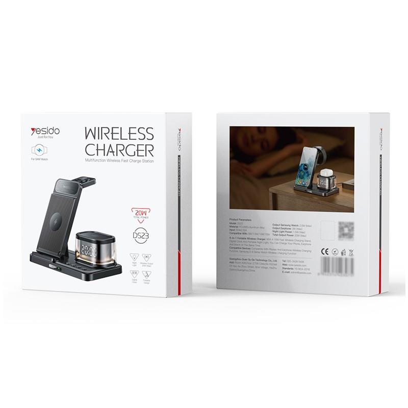 Yesido �adowarka indukcyjna DS23 20W LED+Zegar 5w1 (do Samsung), BLACK / CZARNY / 2