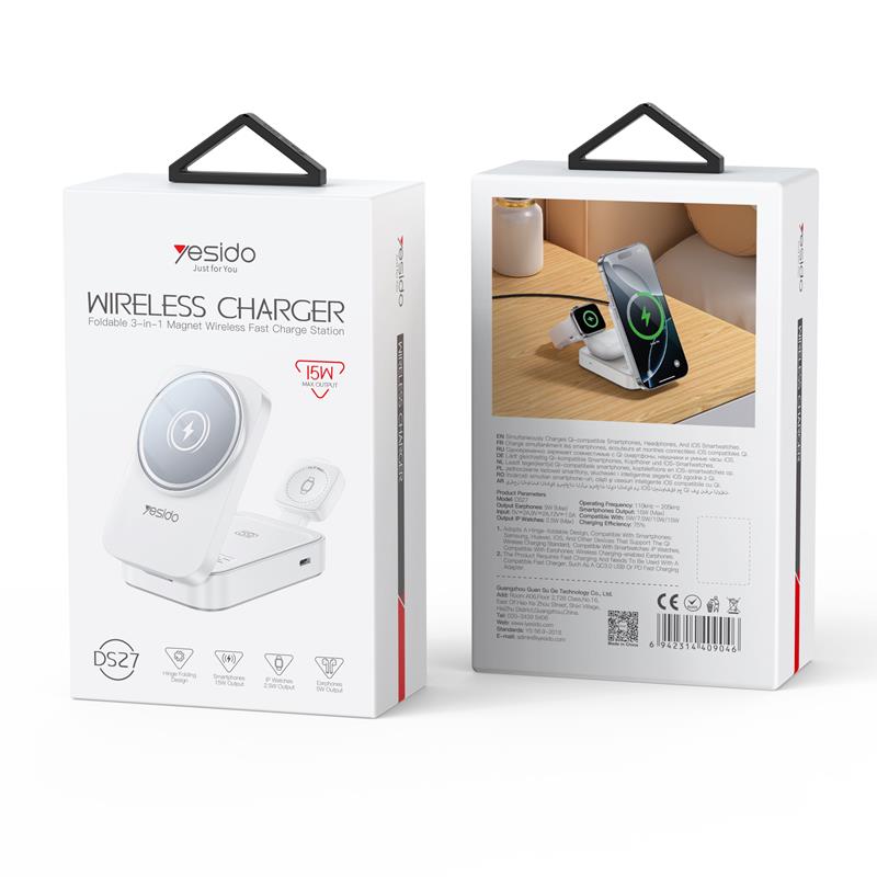 Yesido �adowarka indukcyjna DS27 15W (Stand) 3w1 (do Apple Watch), WHITE / BIA�Y / 2
