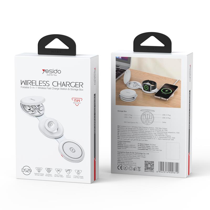 Yesido �adowarka indukcyjna DS29 15W 5w1 + Zestaw Akcesori�w, WHITE / BIA�Y / 2