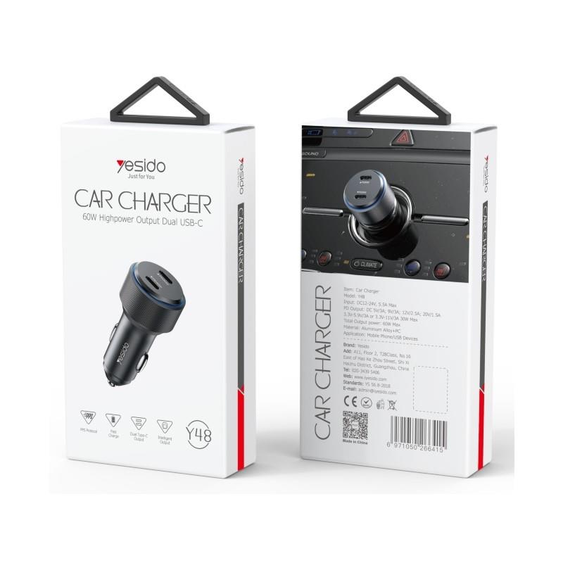Yesido �adowarka samochodowa Y48 PD 60W 2xUSB-C BLACK / CZARNY / 2