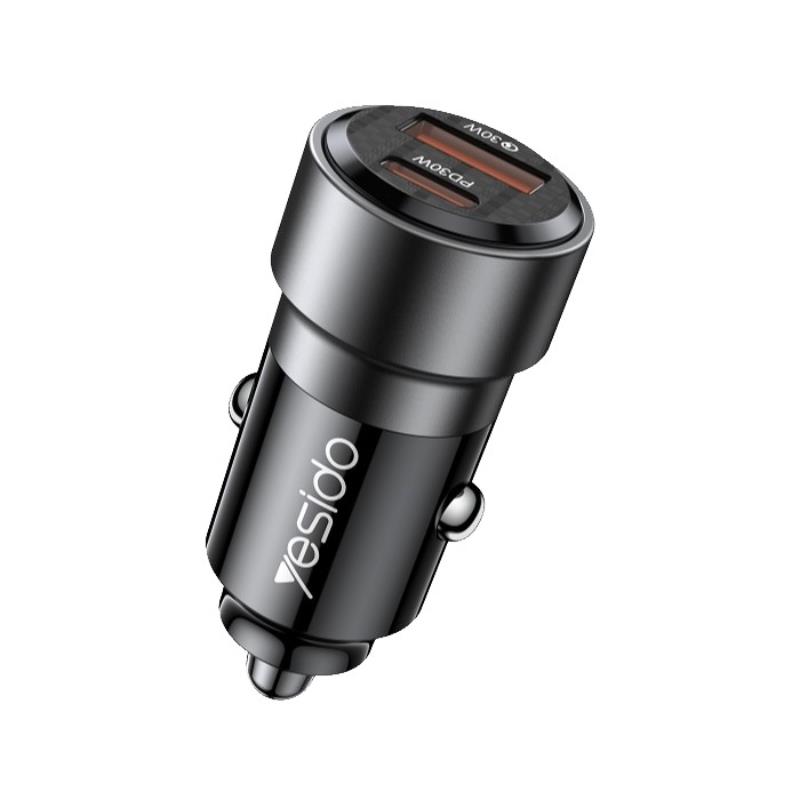 Yesido �adowarka samochodowa Y54 60W QC3.0 USB-A+C + Kabel 60W Type-C - Lightning , BLACK / CZARNY