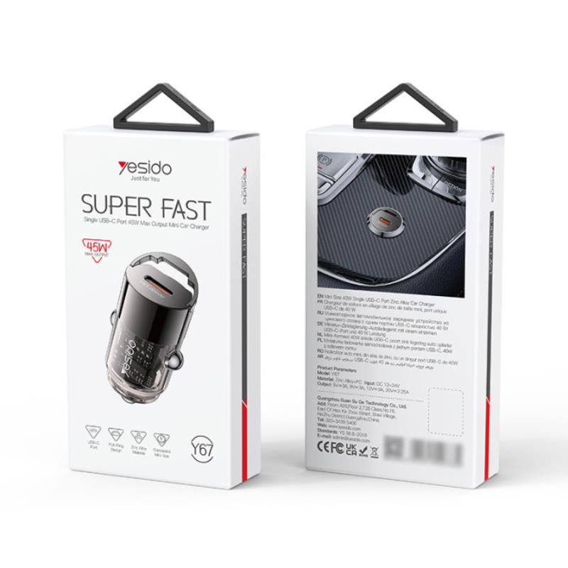 Yesido �adowarka samochodowa Y67 PD 45W USB-C BLACK / CZARNY / 2