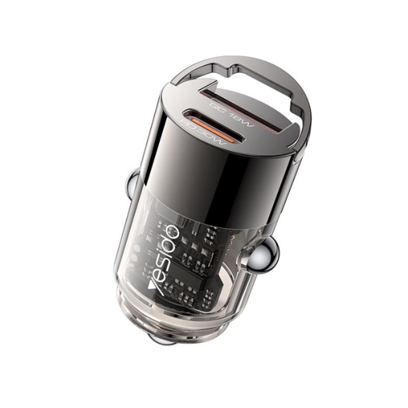 Yesido �adowarka samochodowa Y68 PD 30W USB-A+C BLACK / CZARNY