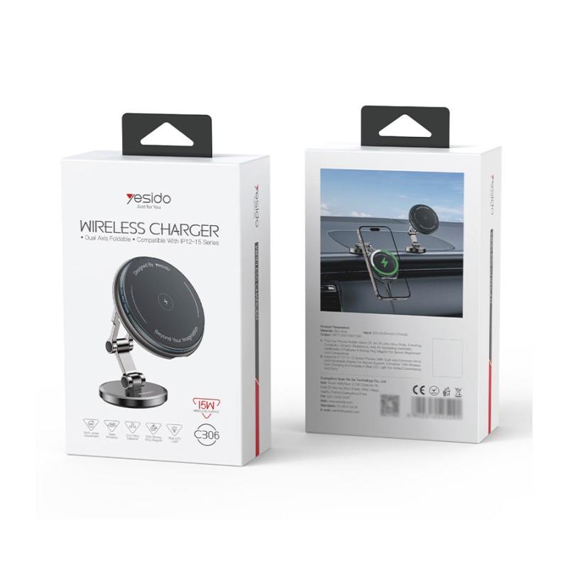 Yesido magnetyczny Uchwyt Samochodowy C306 Wireless 15W, MagSafe, BLACK / CZARNY / 2