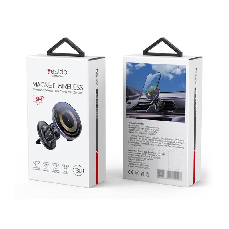 Yesido magnetyczny Uchwyt Samochodowy C308 do Kratki, Wireless 15W, MagSafe, CZARNY / 2