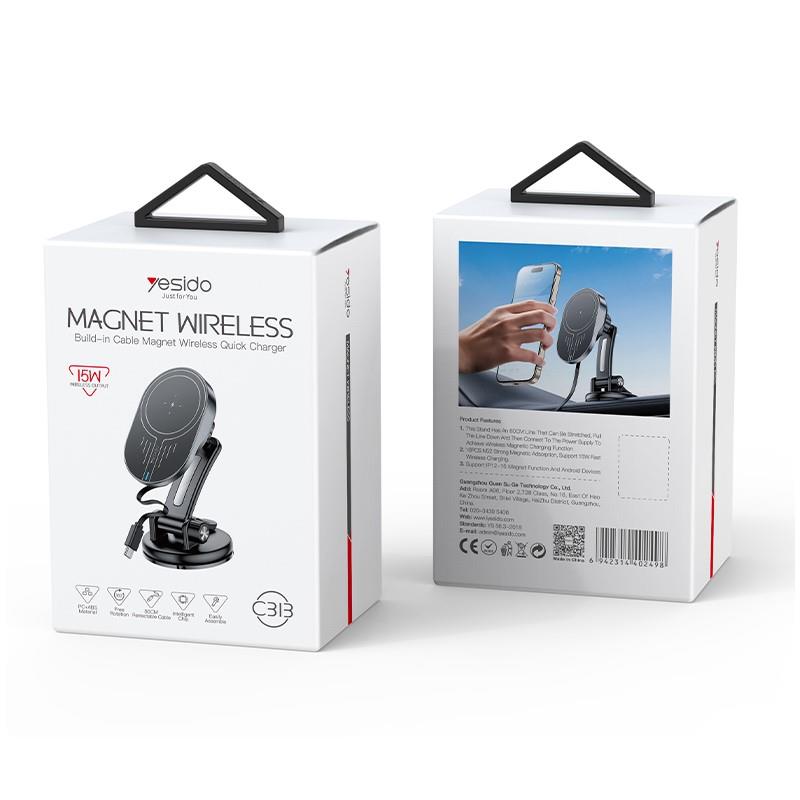 Yesido magnetyczny Uchwyt Samochodowy C313 Wireless 15W, BLACK / CZARNY / 2