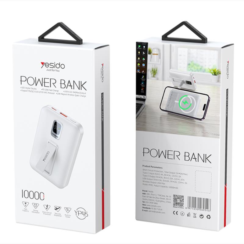 Yesido Powerbank YP45 10 000 mAh 22.5W + PD20W + 15W MagSafe, LED, WHITE/BIA�Y / 2