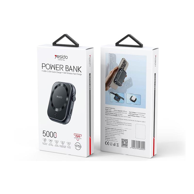 Yesido Powerbank YP59 5 000 mAh 20W USB-C + 15W MagSafe, BLACK / CZARNY / 2