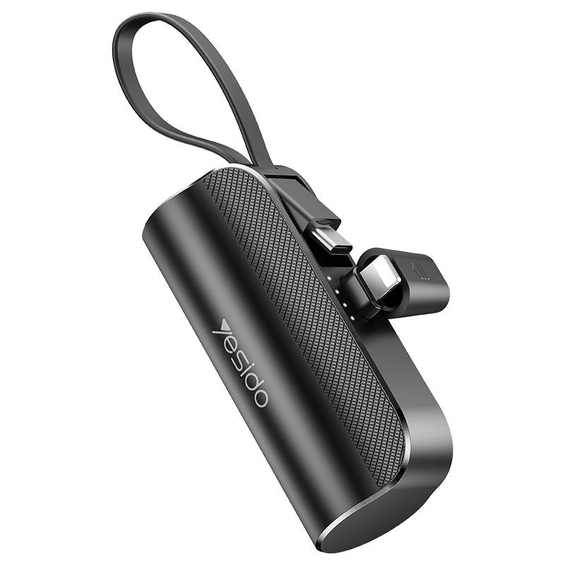Yesido Powerbank YP68 5 000 mAh 12W + kabel USB-C, z��cze Lightning, CZARNY