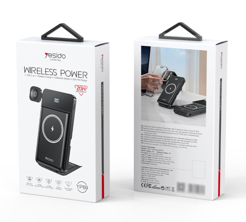 Yesido Powerbank YP69 10 000 mAh 22.5W 6w1 LED, MagSafe, USB-A+C, BLACK/CZARNY / 2
