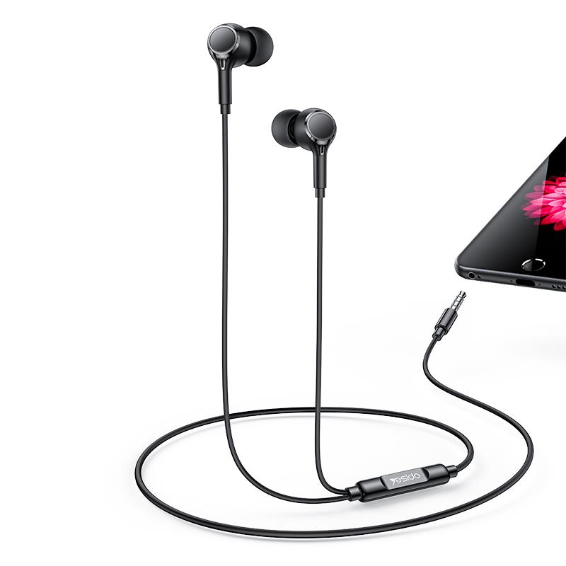 Yesido S�uchawki Dokana�owe YH53 Aux 3.5mm 120cm, BLACK / CZARNY