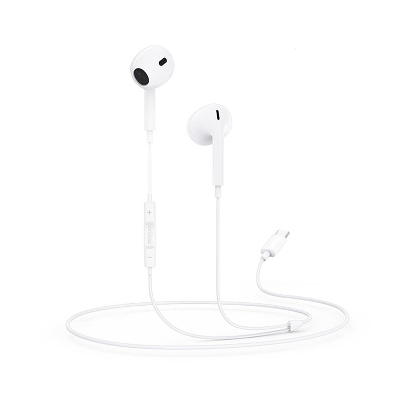 Yesido S�uchawki Douszne YH38 Type-C 120cm, WHITE / BIA�Y