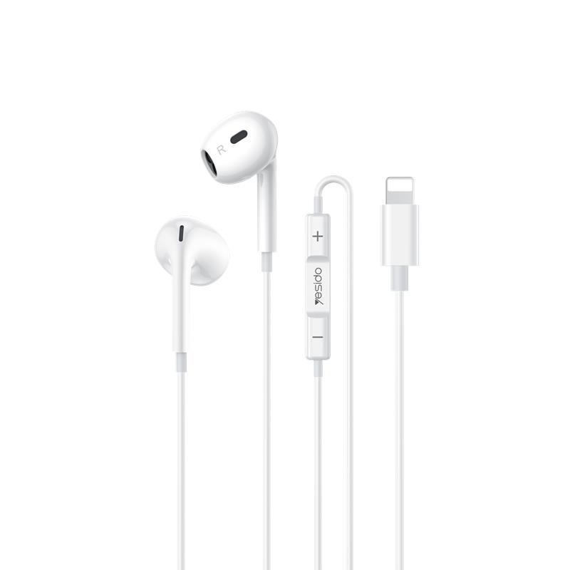 Yesido S�uchawki Douszne YH51 Lightning 120cm, WHITE / BIA�Y