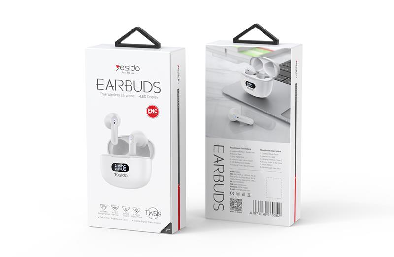 Yesido S�uchawki TWS19 (ENC) Bluetooth 5.3 WHITE / BIA�Y / 2