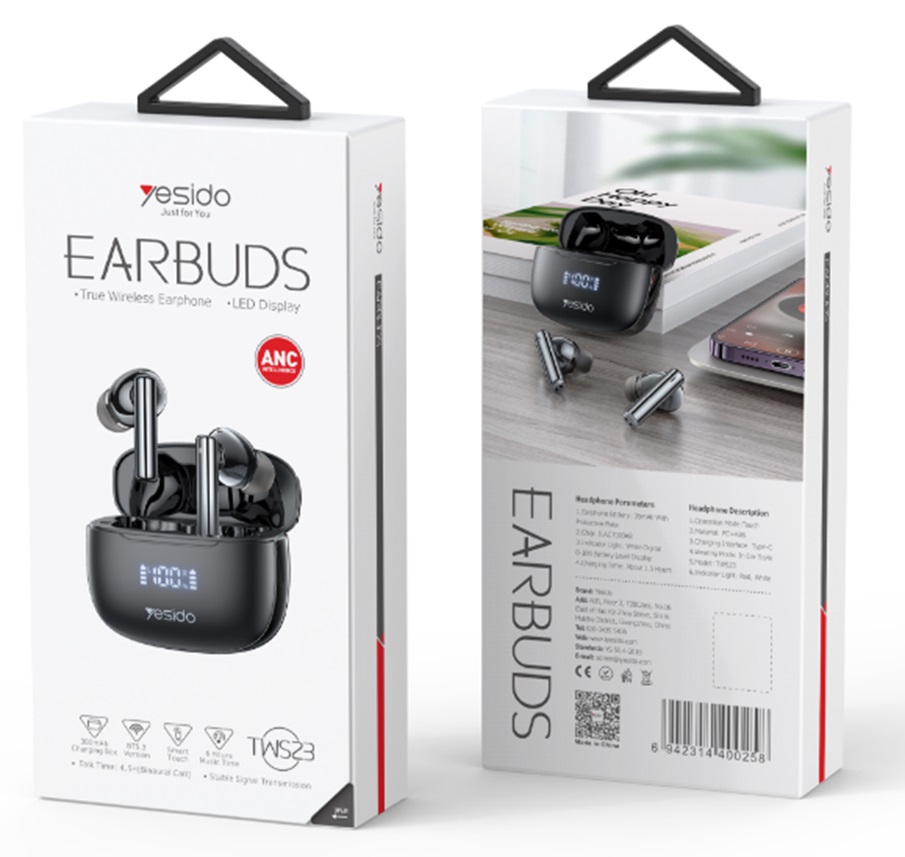 Yesido S�uchawki TWS23 (ANC) Bluetooth 5.3 BLACK / CZARNY / 2
