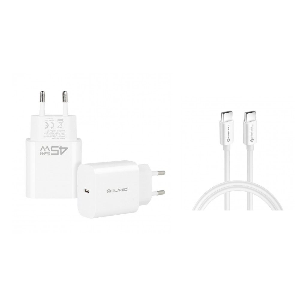 Szybka �adowarka sieciowa Blavec 45W GaN USB-C z d�ugim kablem USB-C 1,5 m bia�a Motorola Moto E22S / 3