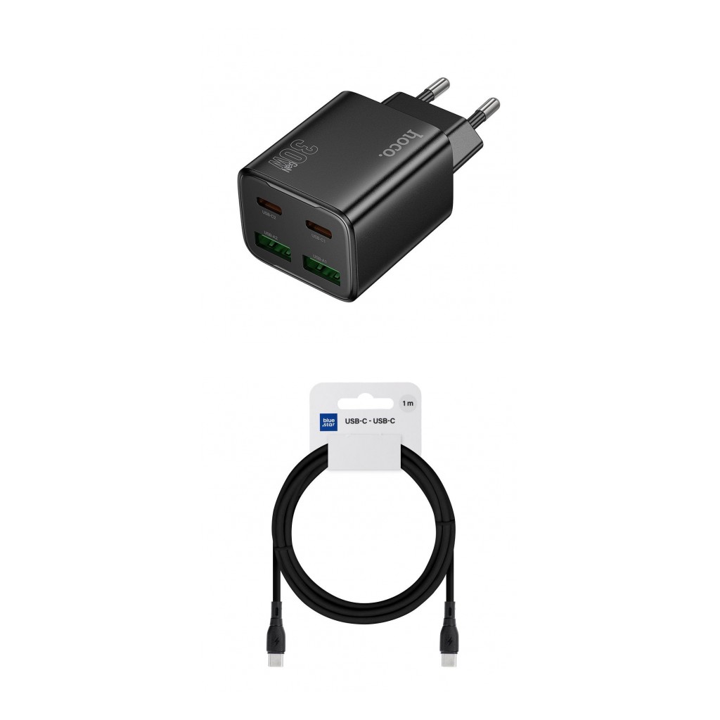 Szybka ładowarka sieciowa Hoco N56 30W PD 2x USB-C 2x USB-A z kablem USB-C 1m czarna Realme Narzo 20a / 3 Szybka ładowarka sieciowa Hoco N56 30W PD 2x USB-C 2x USB-A z kablem USB-C 1m czarna Realme Narzo 20a / 3