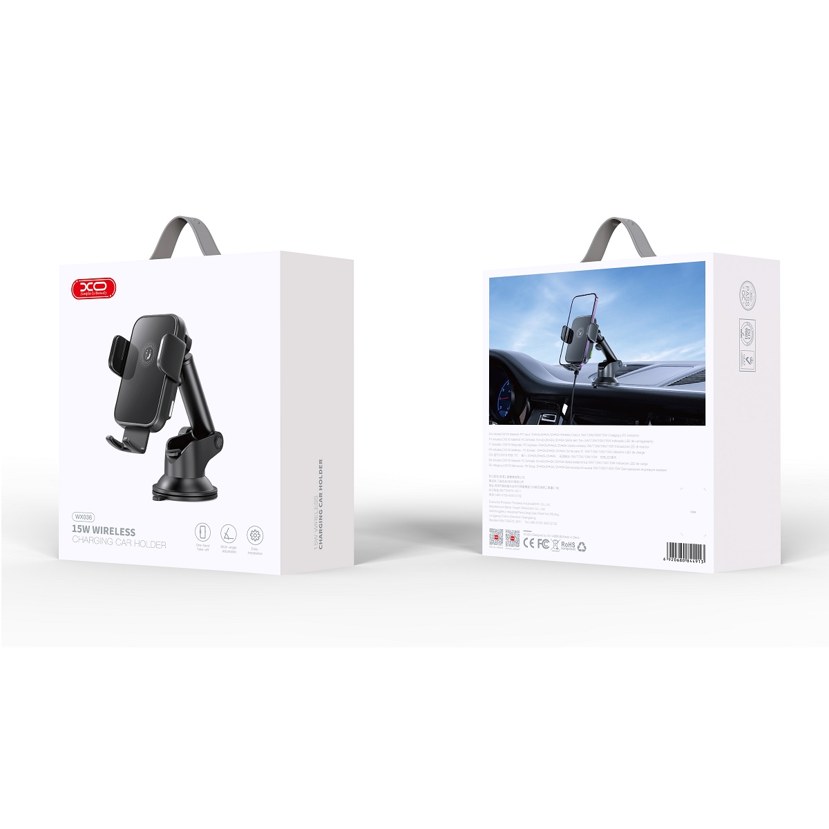 �XO uchwyt samochodowy WX036 z �adowaniem bezprzewodowym indukcyjnym czarny 15W z przyssawk� / 2